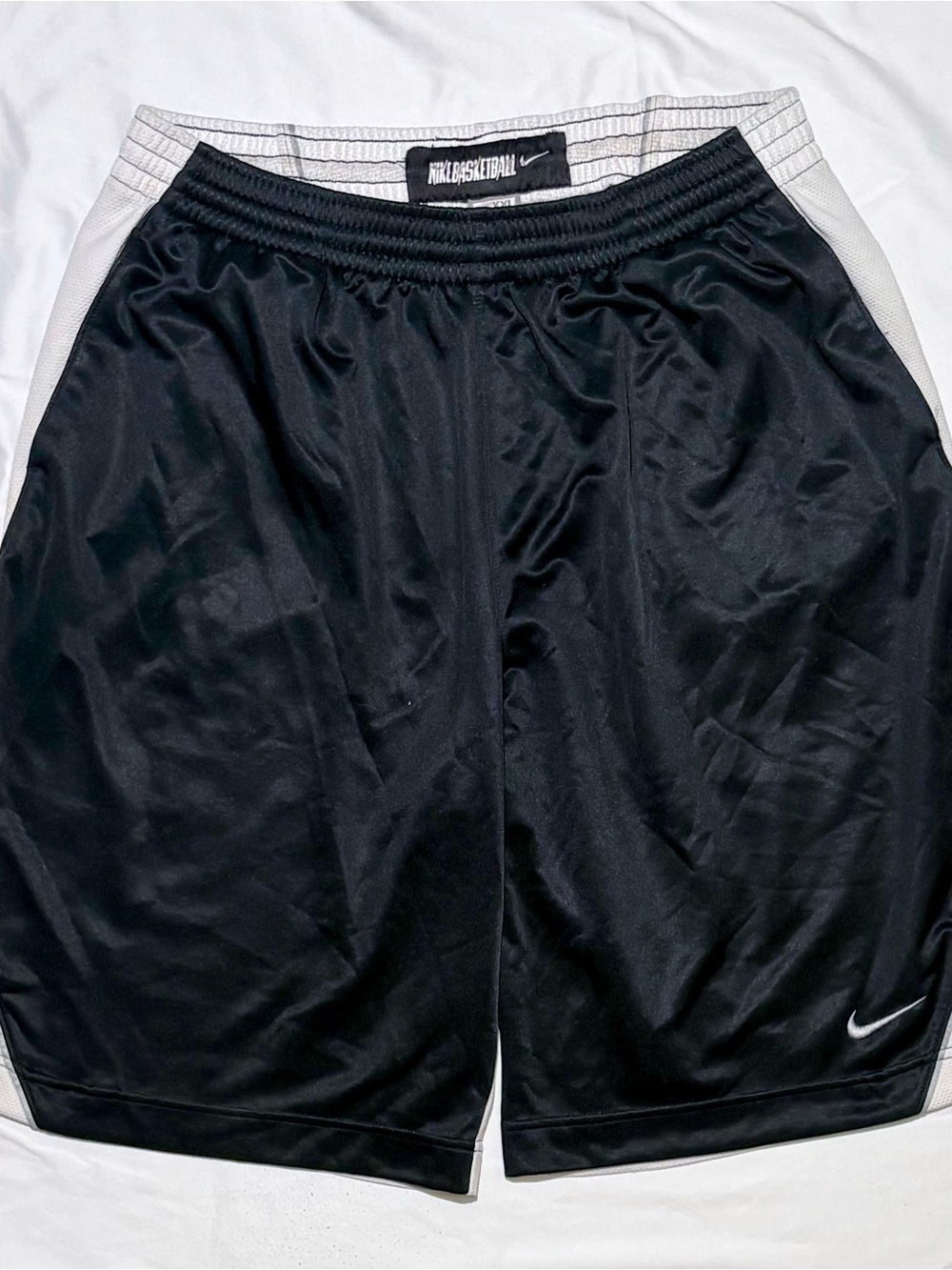 Vintage Nike Basketball Shorts Black Dazzle Shiney 90's Y2K orange swoop tag XXL